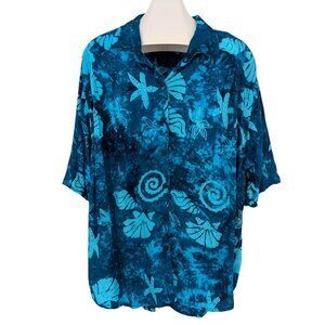 Vintage We Be Bop Hawaiian Button up Shirt Women Size 2X Seashell Tropical Beach